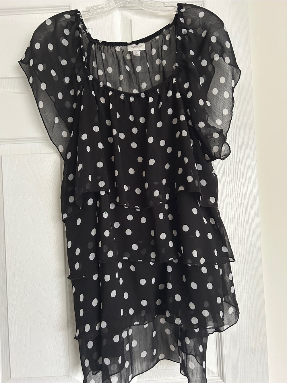 Avenue Black Sheer Polka Dot Top